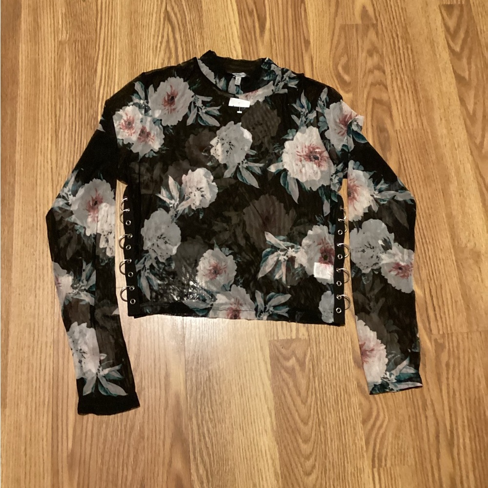 Transparent floral women’s blouse long sleeve brand Charlotte Russe size medium